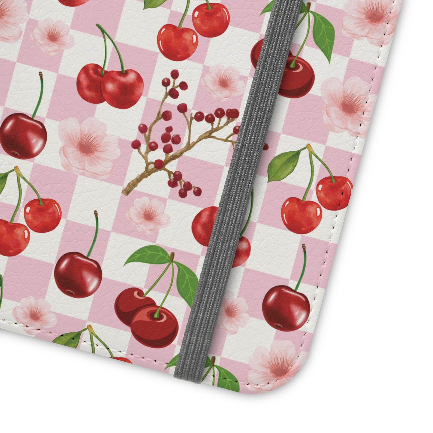 Cherry Checkerboard Flip Phone Case Cover with Pockets - Phone Case - Kristine Celestine