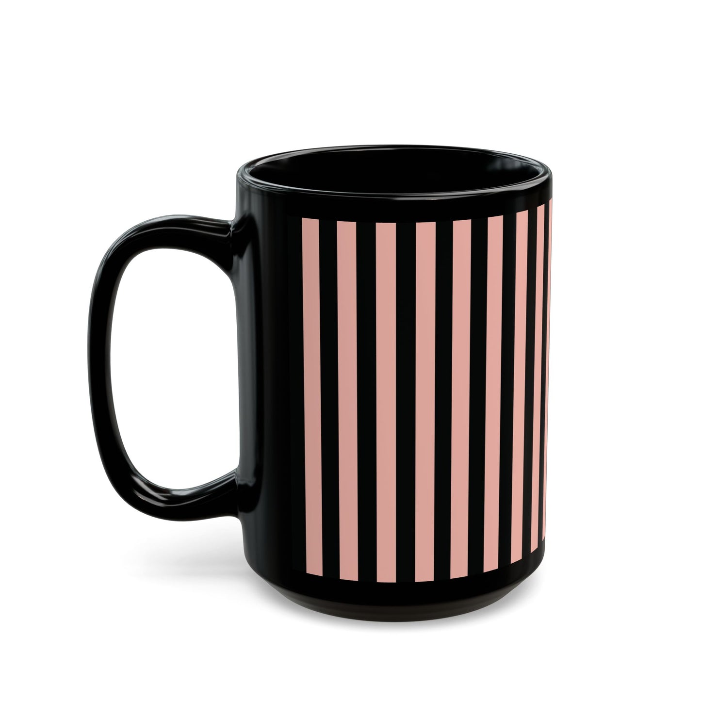 Coral Pink Stripes Black Mug Cool Summer Coffee Mug Tea Cup Spring Ceramic Mug