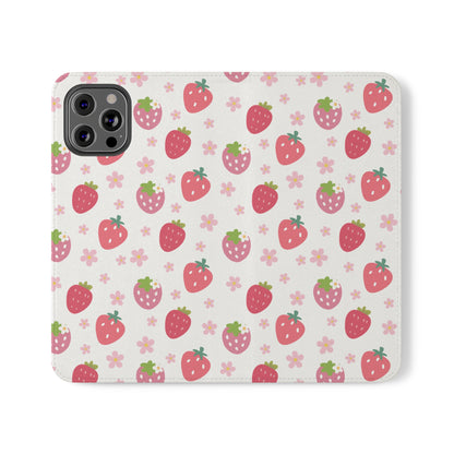 Strawberries and Daisies Flip Phone Case Cover with Pockets - Phone Case - Kristine Celestine