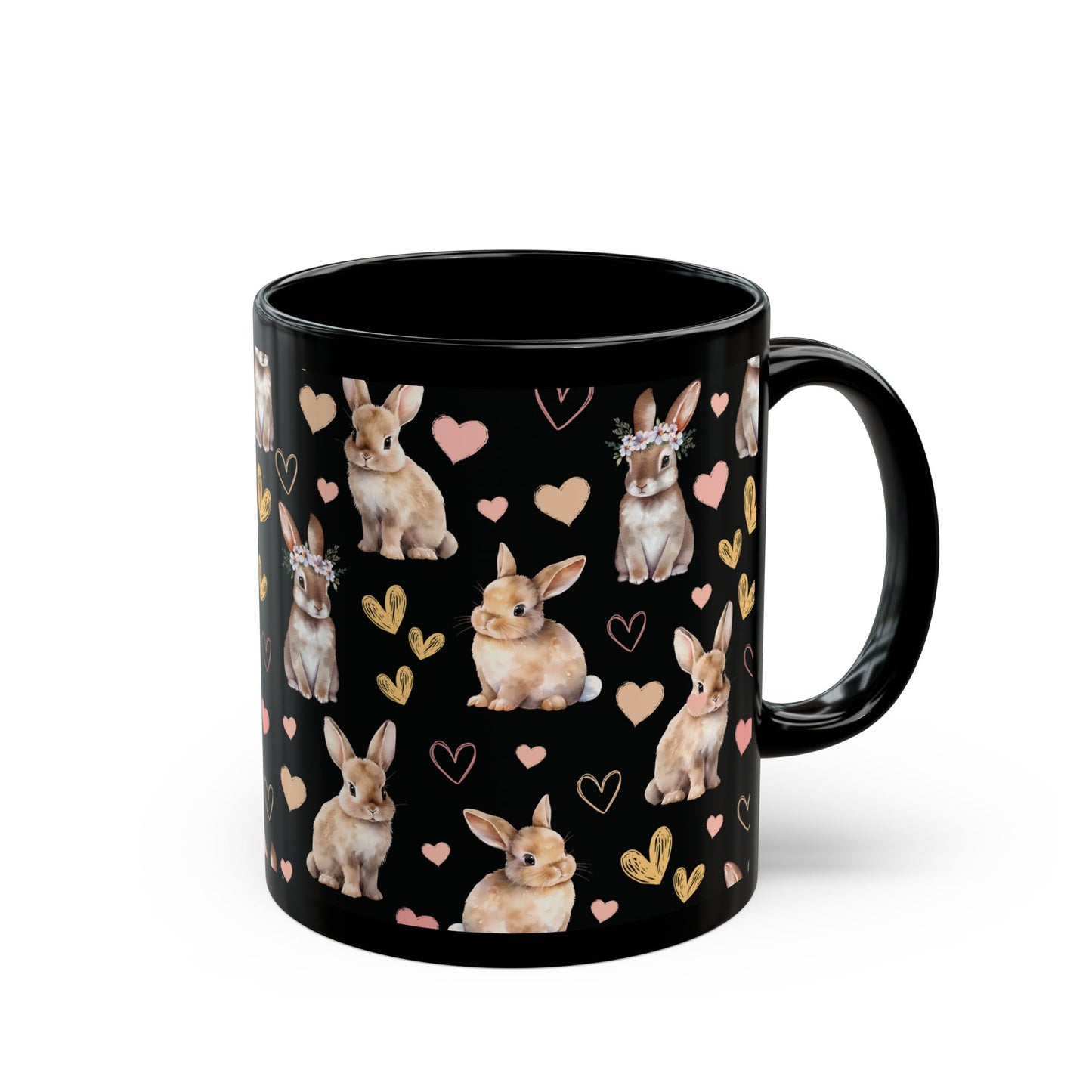 Bunny Love Black Mug Cool Summer Coffee Mug Tea Cup Spring Ceramic Mug