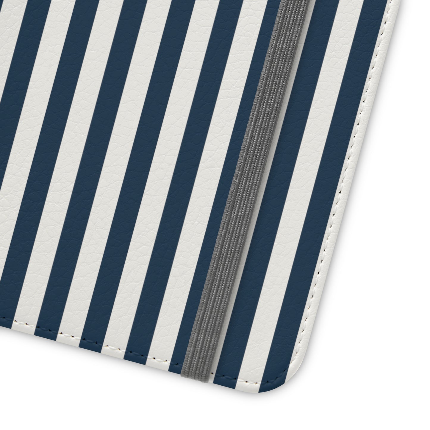 Navy Blue Stripes Flip Phone Case Cover with Pockets