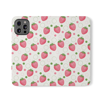 Pink Strawberry Bubbles Flip Phone Case Cover with Pockets - Phone Case - Kristine Celestine