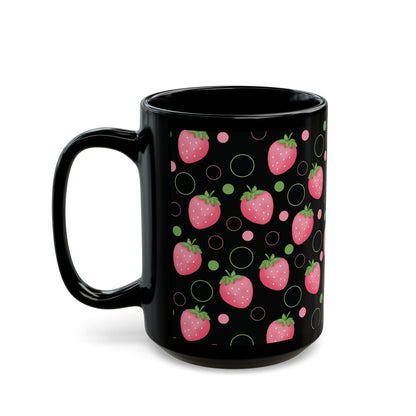 Pink Strawberry Black Mug Cool Summer Coffee Mug Tea Cup Spring Ceramic Mug