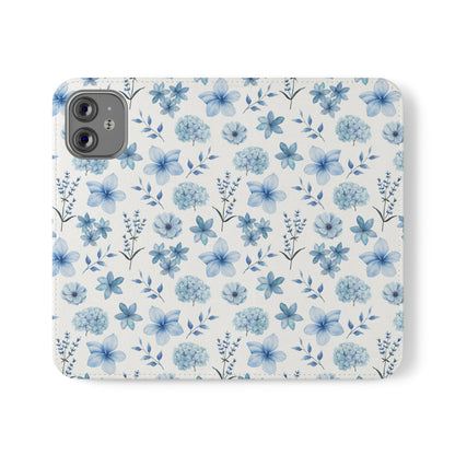 Snowy Blue Flowers Flip Phone Case Cover with Pockets - Phone Case - Kristine Celestine