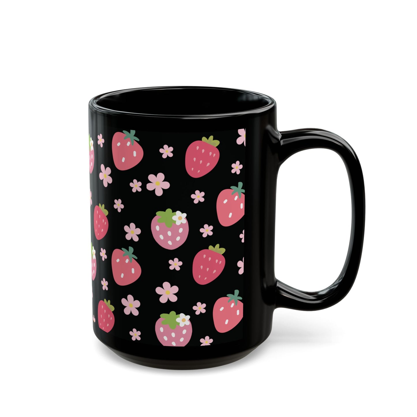 Strawberries and Daisies Black Mug