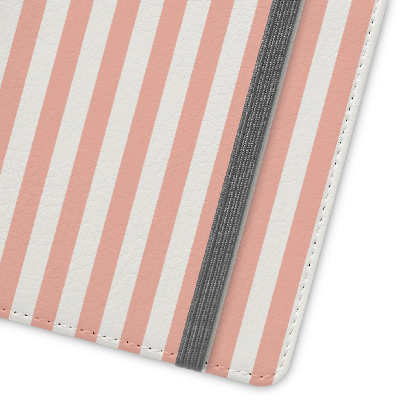 Coral Pink Stripes Flip Phone Case Cover with Pockets