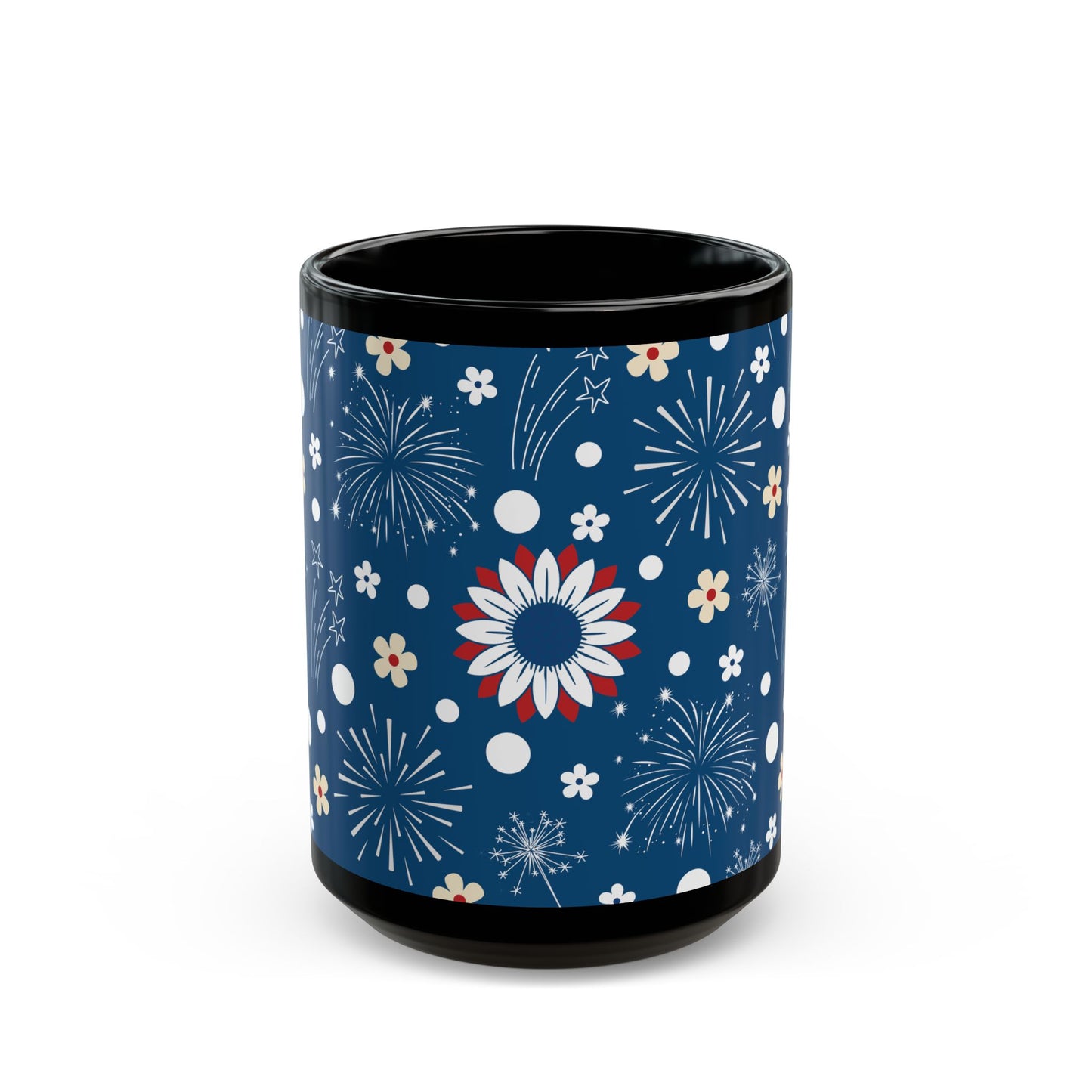 USA Daisy Fireworks Black Mug Cool Summer Coffee Mug Tea Cup Spring Ceramic Mug