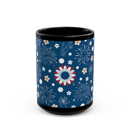 USA Daisy Fireworks Black Mug Cool Summer Coffee Mug Tea Cup Spring Ceramic Mug