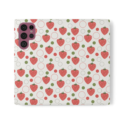 Red Strawberry Bubbles Flip Phone Case Cover with Pockets - Phone Case - Kristine Celestine