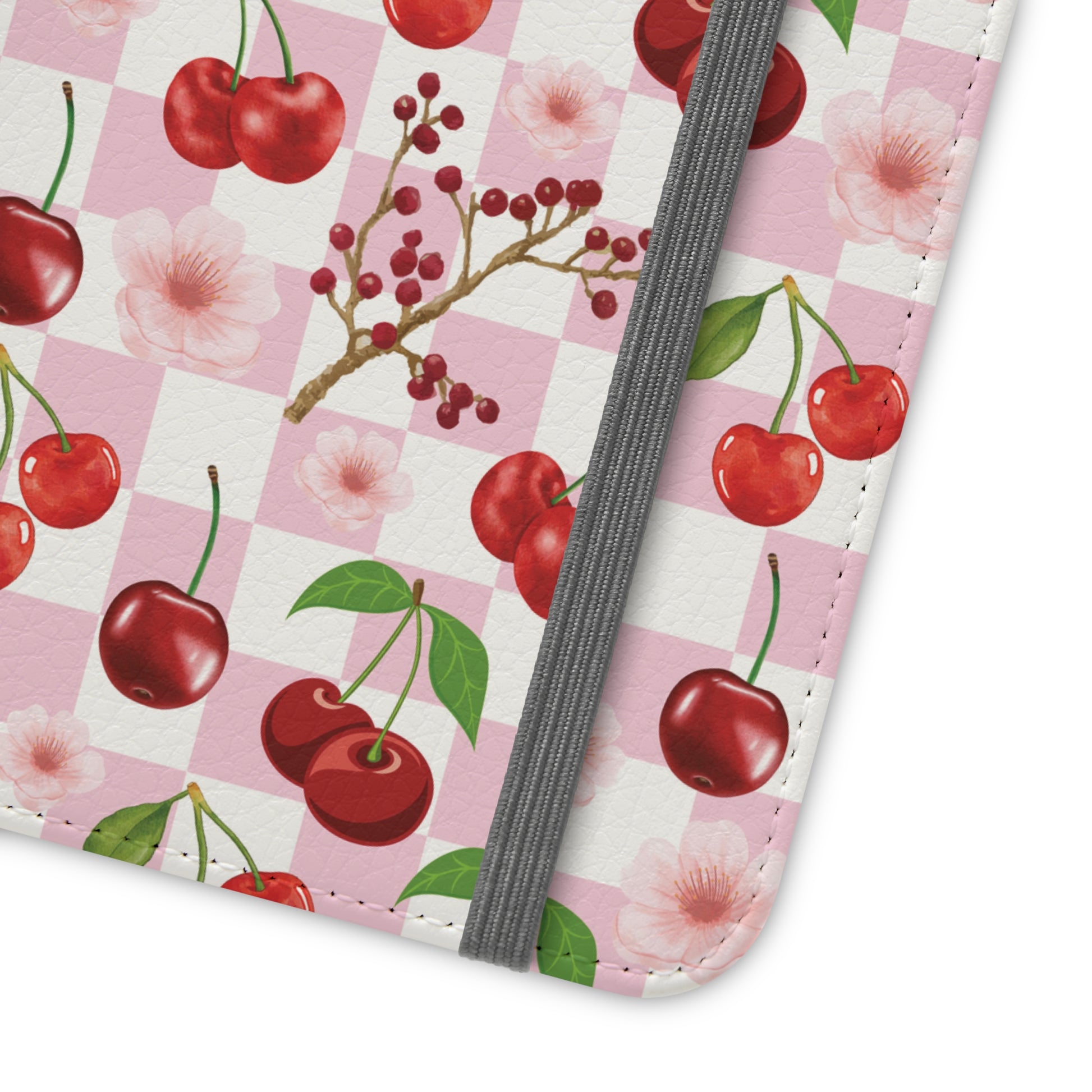 Cherry Checkerboard Flip Phone Case Cover with Pockets - Phone Case - Kristine Celestine