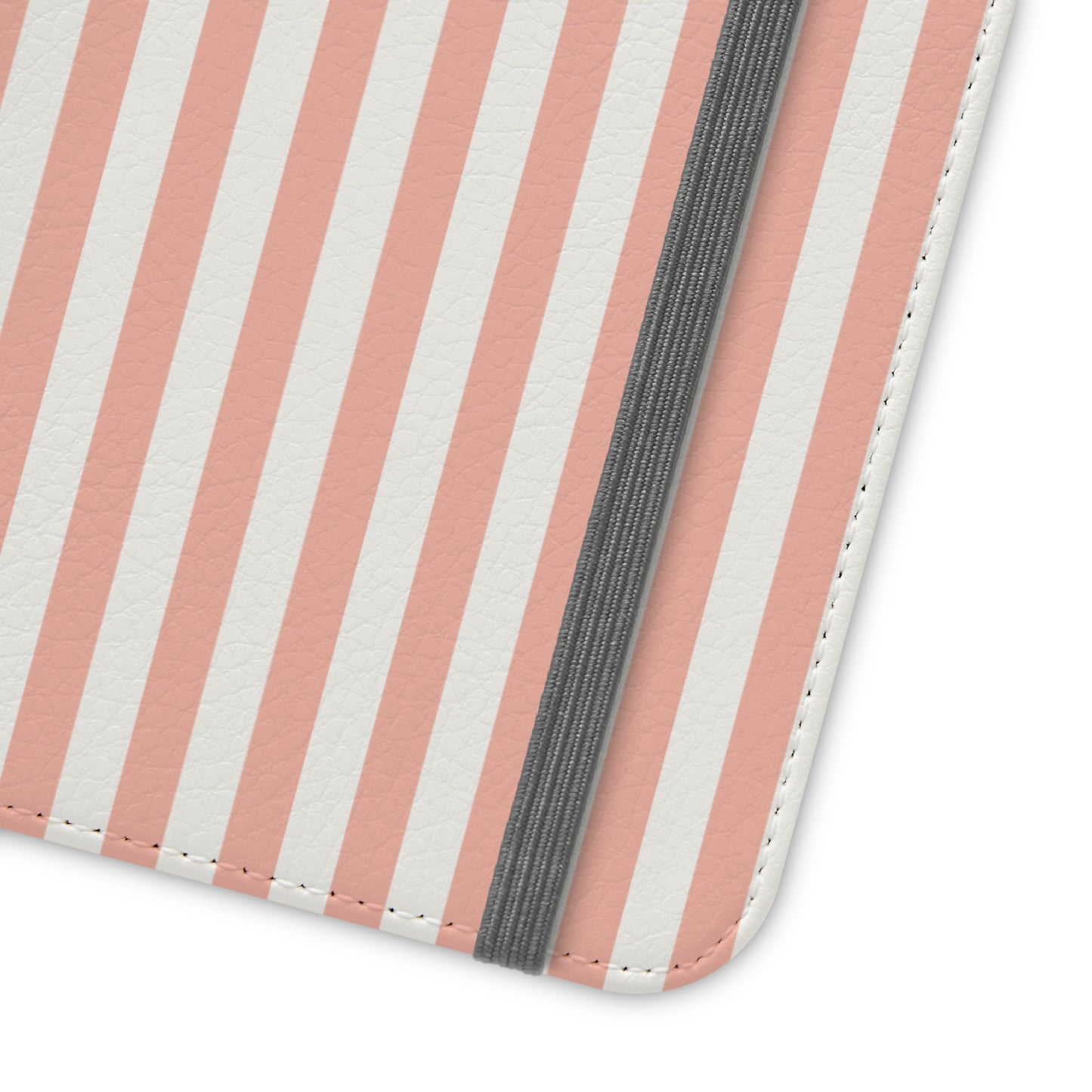 Coral Pink Stripes Flip Phone Case Cover with Pockets