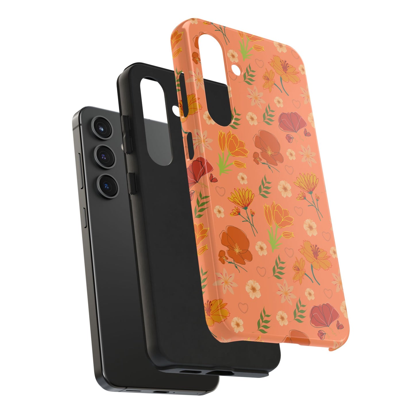 Coque de téléphone résistante Coral Peach Meadow pour iPhone et Samsung Galaxy