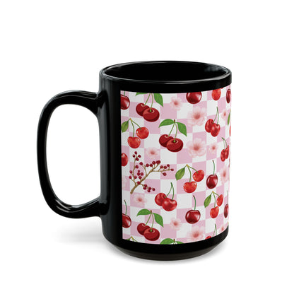 Cherry Checkerboard Black Mug Cool Summer Coffee Mug Tea Cup Spring Ceramic Mug