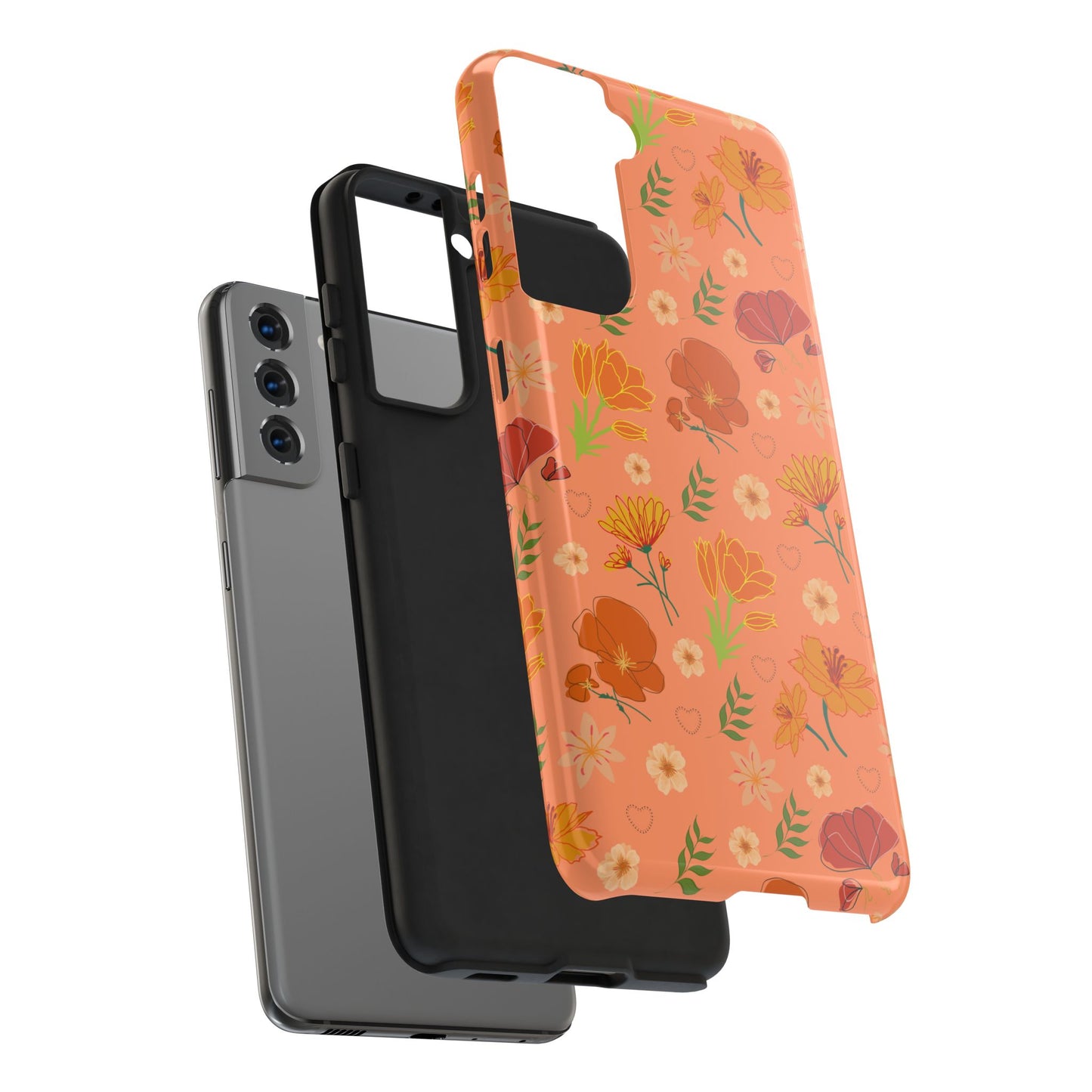 Coque de téléphone résistante Coral Peach Meadow pour iPhone et Samsung Galaxy