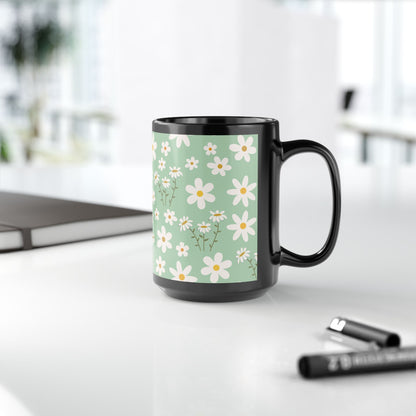 Mint Daisy Delight Black Mug Cool Summer Coffee Mug Tea Cup Spring Ceramic Mug