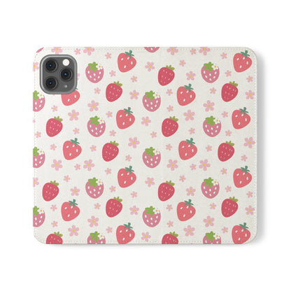 Strawberries and Daisies Flip Phone Case Cover with Pockets - Phone Case - Kristine Celestine