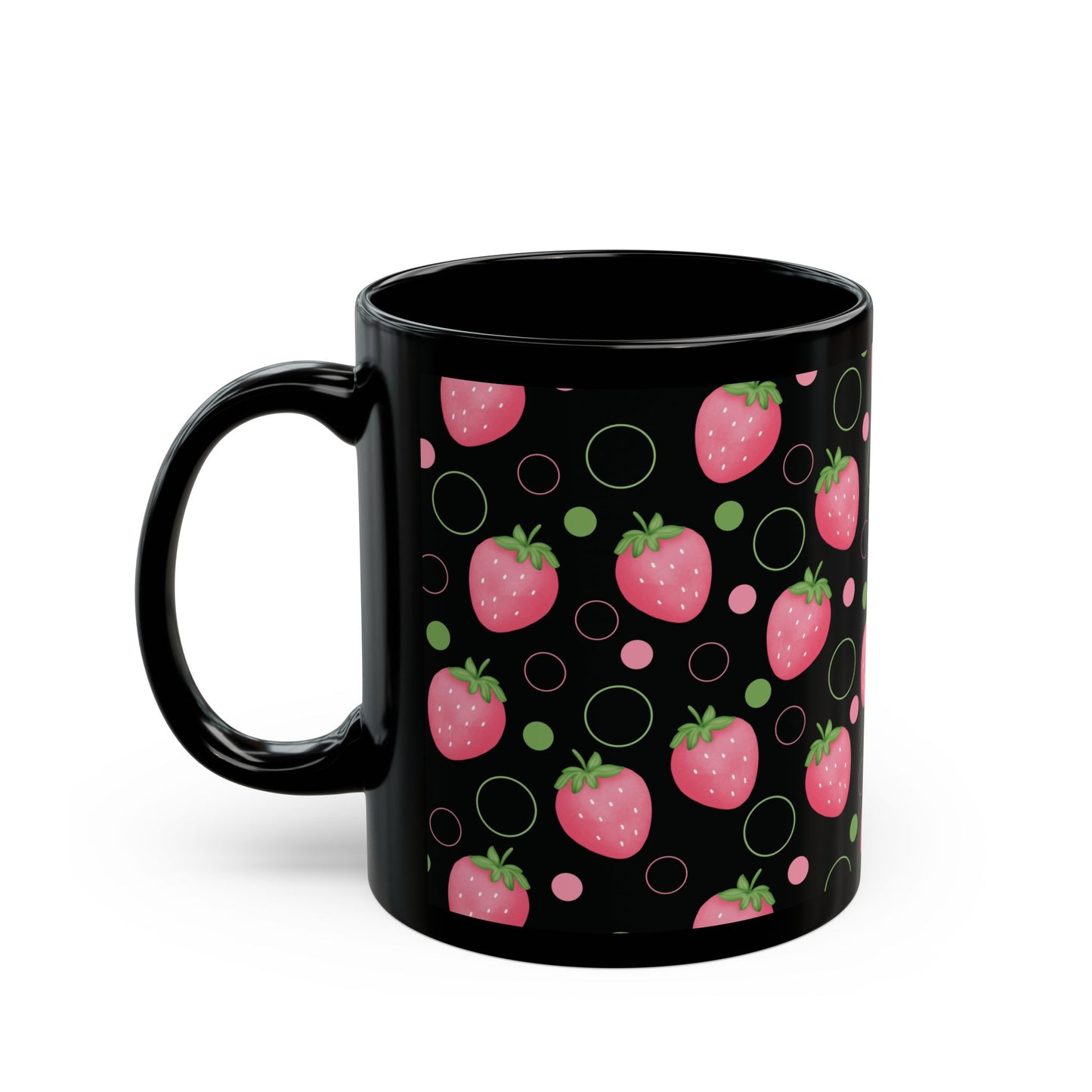 Pink Strawberry Black Mug Cool Summer Coffee Mug Tea Cup Spring Ceramic Mug