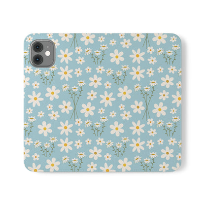 Sky Blue Daisy Flip Phone Case Cover with Pockets - Phone Case - Kristine Celestine