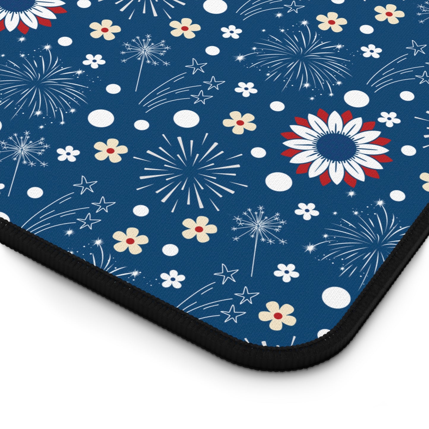 USA Daisy Fireworks Desk Mat 4th of July Flowers Computer Mat Red White and Blue Floral America Office Mat