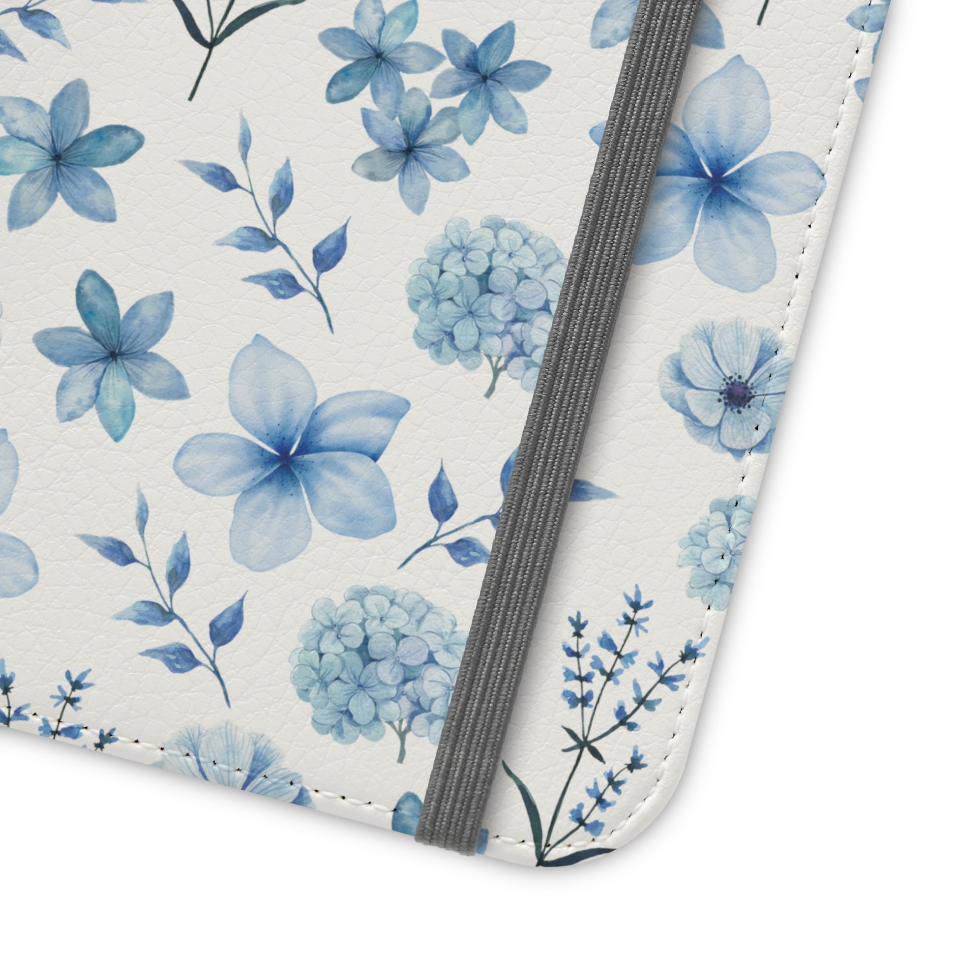 Snowy Blue Flowers Flip Phone Case Cover with Pockets - Phone Case - Kristine Celestine