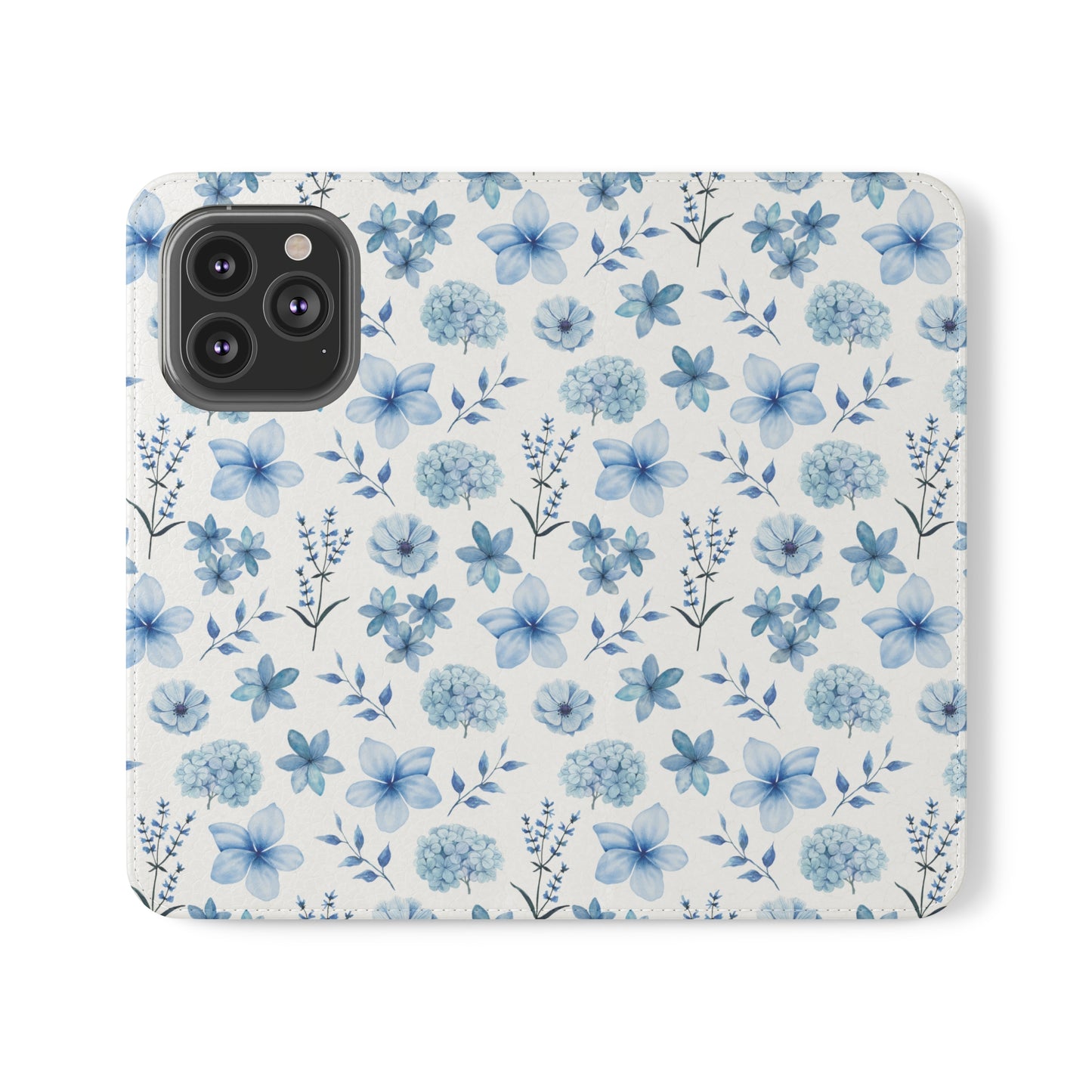 Snowy Blue Flowers Flip Phone Case Cover with Pockets - Phone Case - Kristine Celestine