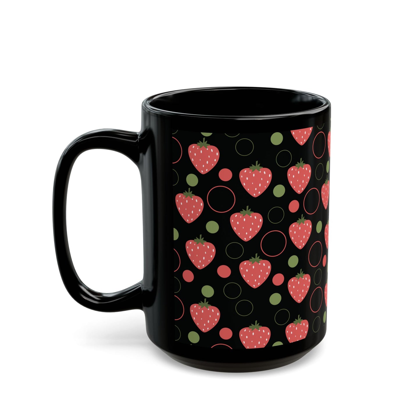 Red Strawberry Bubbles Black Mug Cool Summer Coffee Mug Tea Cup Spring Ceramic Mug