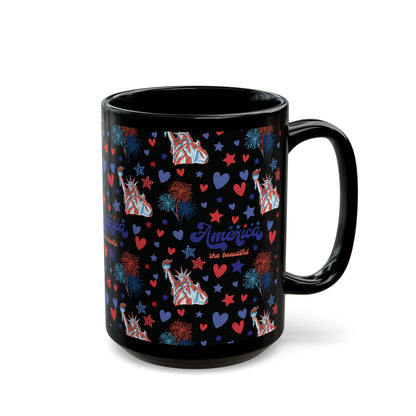 America the Beautiful Black Mug Cool Summer Coffee Mug Tea Cup Spring Ceramic Mug