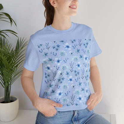 Snowy Blue Flowers Unisex Shirt - T - Shirt - Printify - Kristine Celestine