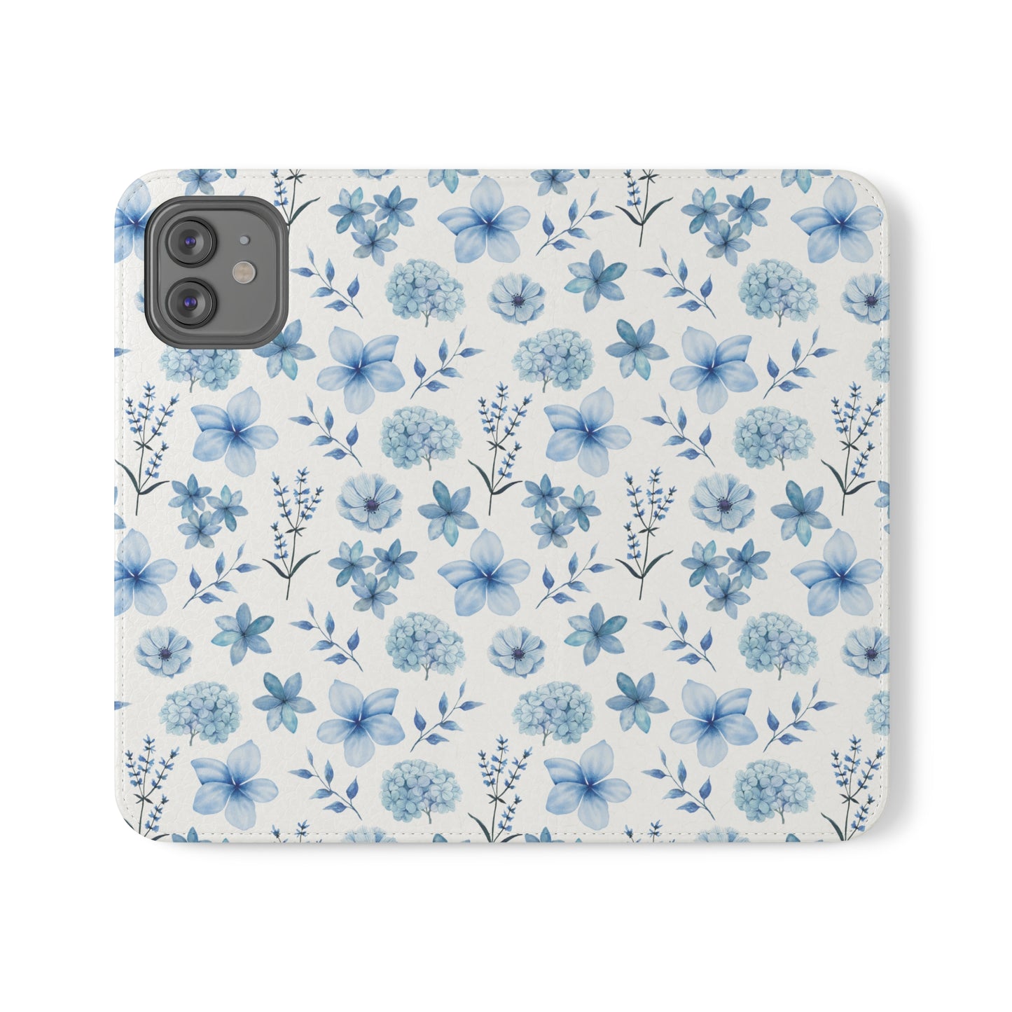 Snowy Blue Flowers Flip Phone Case Cover with Pockets - Phone Case - Kristine Celestine