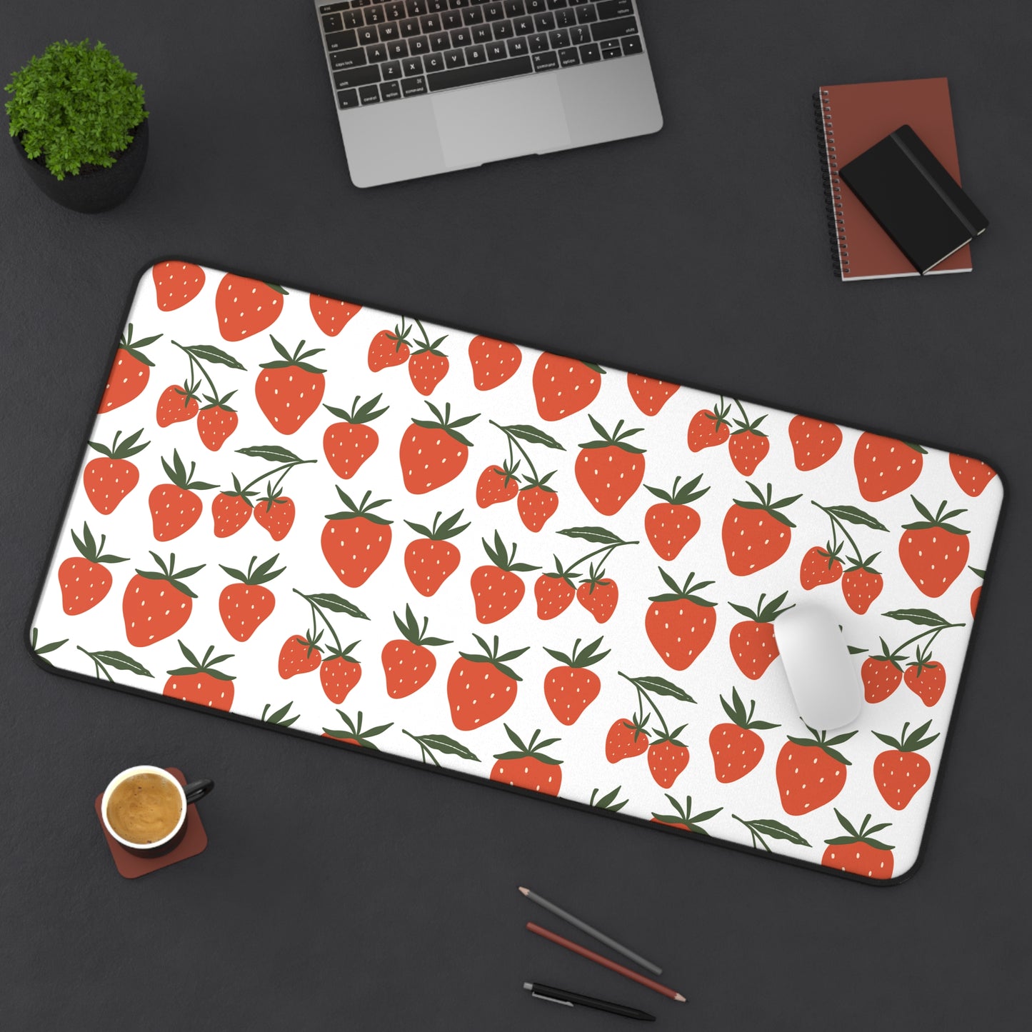 Tropical Strawberry Desk Mat Fruity Red Strawberries Computer Mat