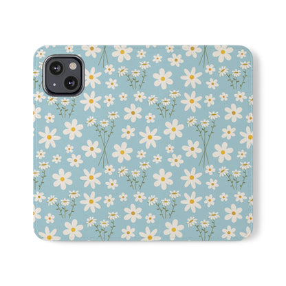 Sky Blue Daisy Flip Phone Case Cover with Pockets - Phone Case - Kristine Celestine