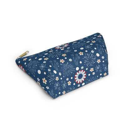 USA Daisy Fireworks Accessory Pouch with T-bottom Pouch for Makeup Small Bag for School Supplies Cute Summer Zipper Pouch