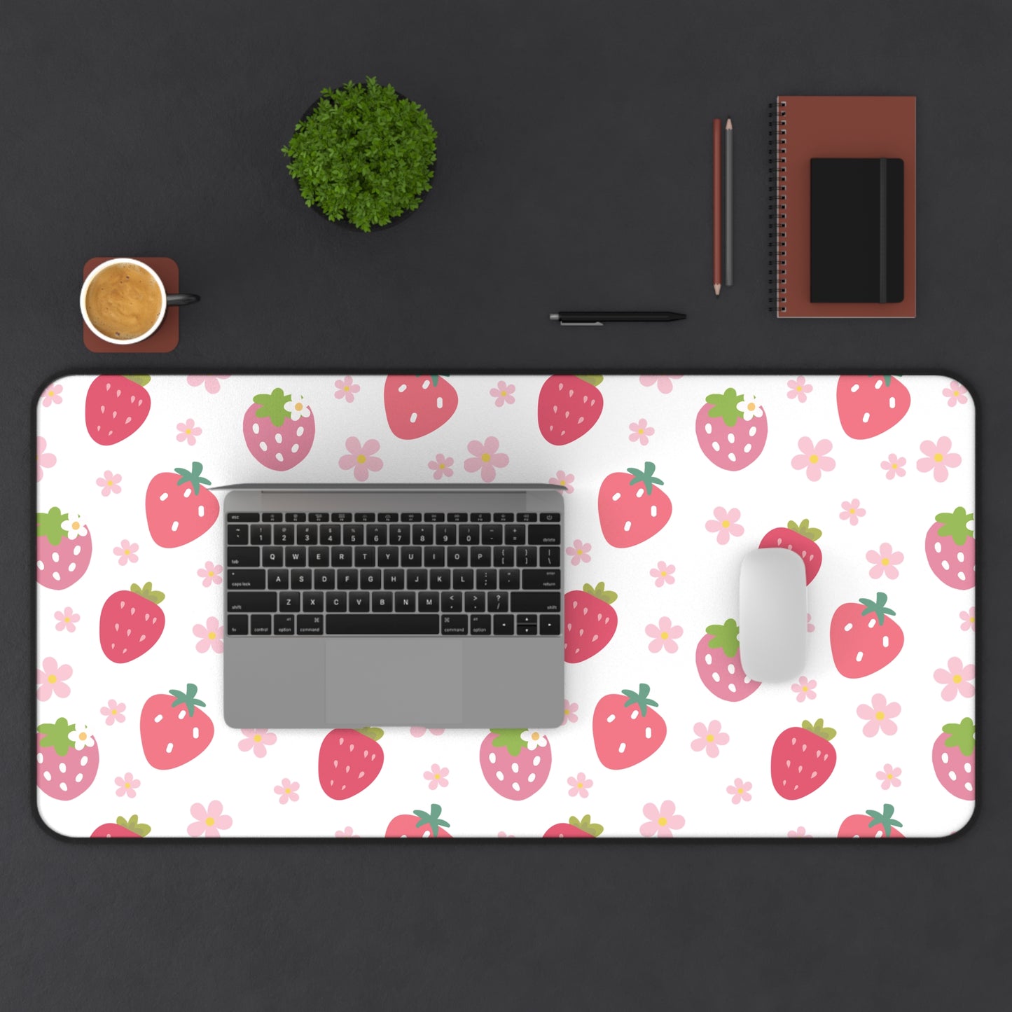 Strawberries and Daisies Desk Mat