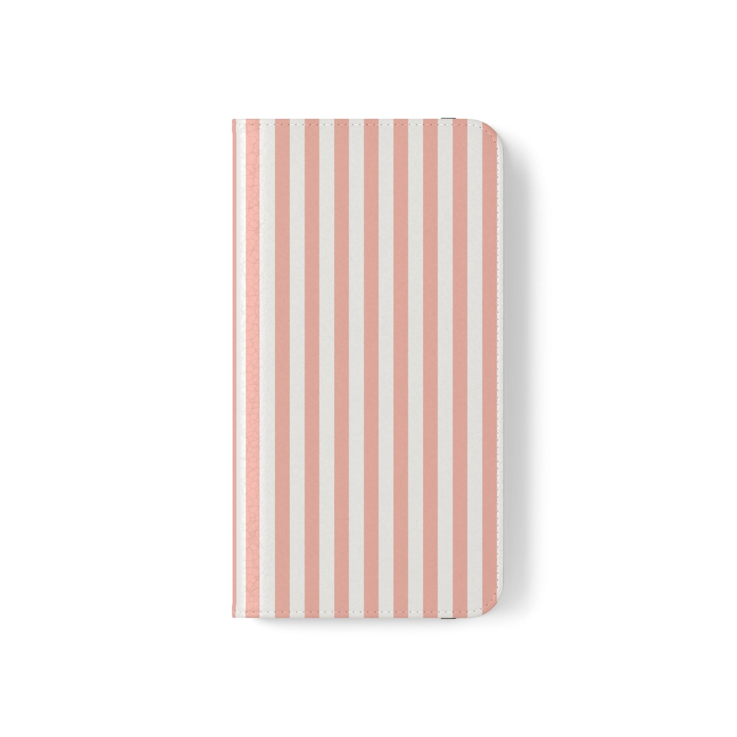 Coral Pink Stripes Flip Phone Case Cover with Pockets