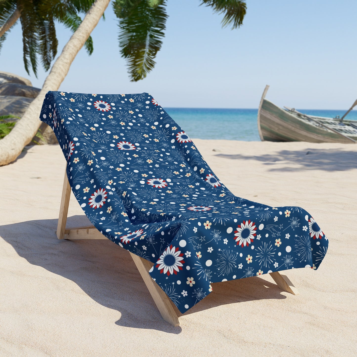 USA Daisy Fireworks Beach Towel