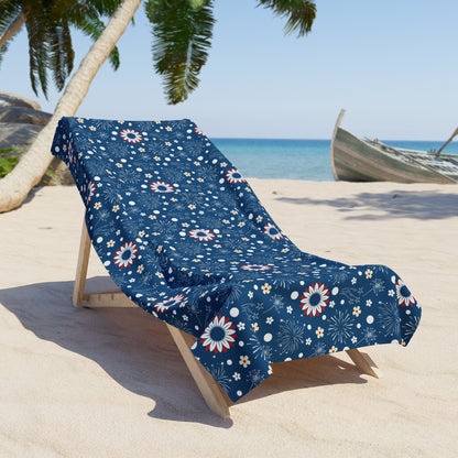 USA Daisy Fireworks Beach Towel