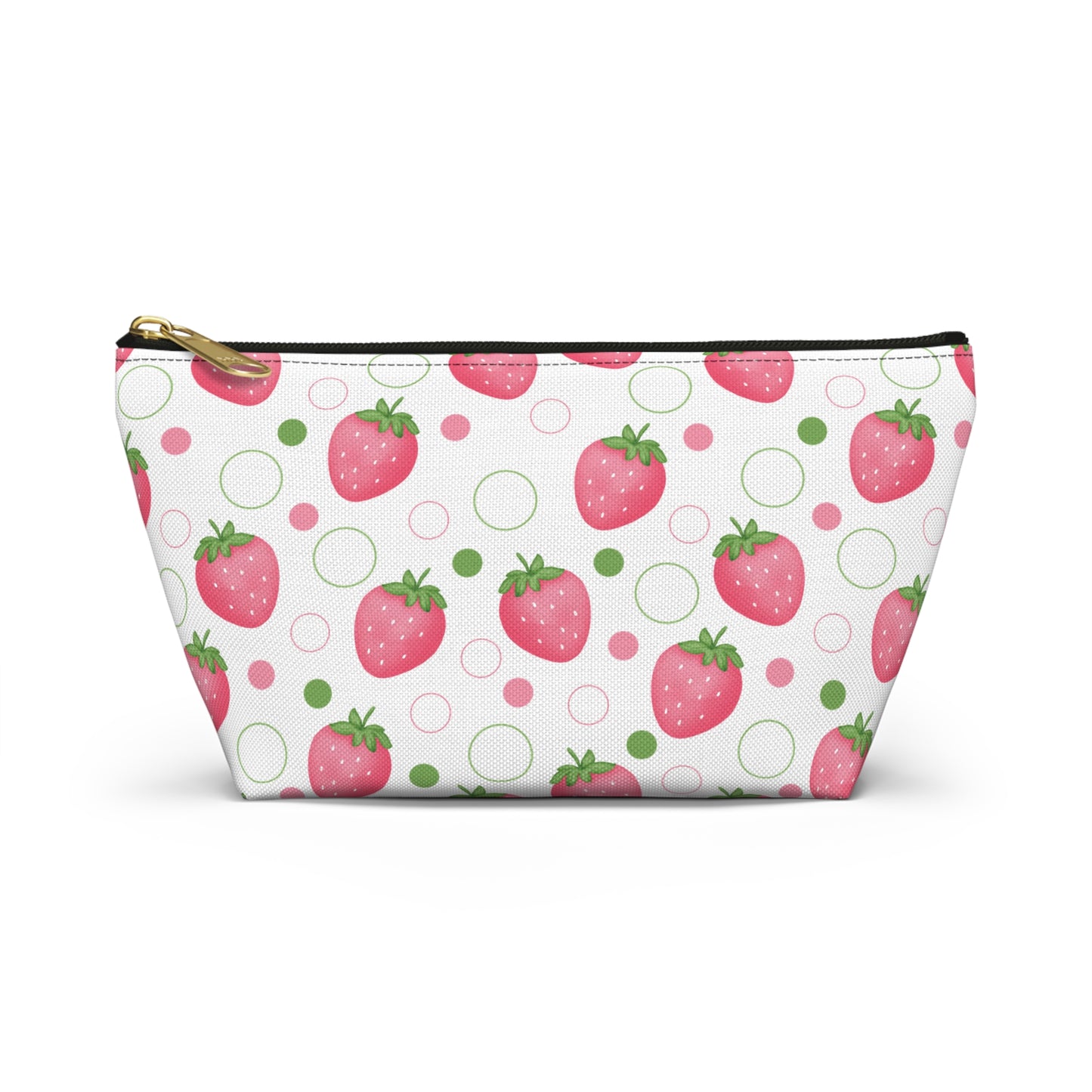 Pink Strawberry Bubbles Accessory Pouch with T-bottom Coquette Strawberries Pouch for Makeup Small Bag for School Supplies Cute Summer Zipper Pouch