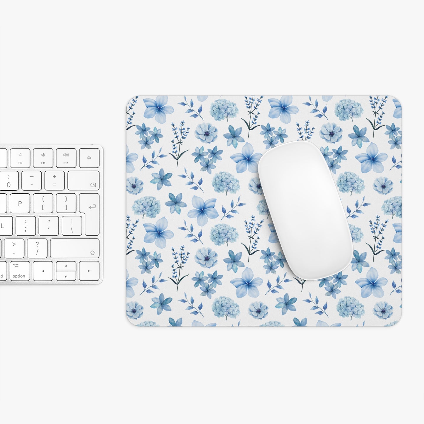 Snowy Blue Flowers Mousepad Winter Blue Wildflower Desk Mat Spring Floral Office Mat