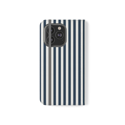 Navy Blue Stripes Flip Phone Case Cover with Pockets - Phone Case - Kristine Celestine