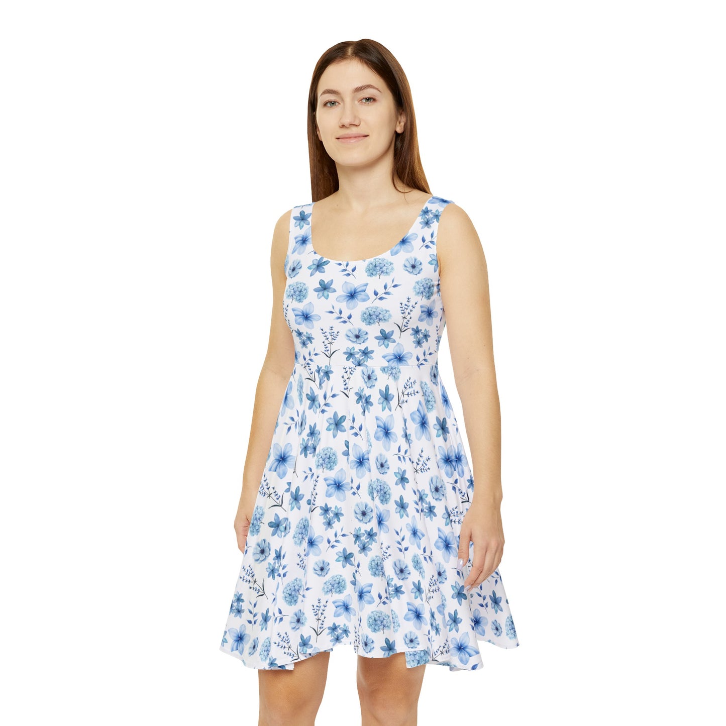 Snowy Blue Flowers Women's Skater Dress - Dress - Kristine Celestine