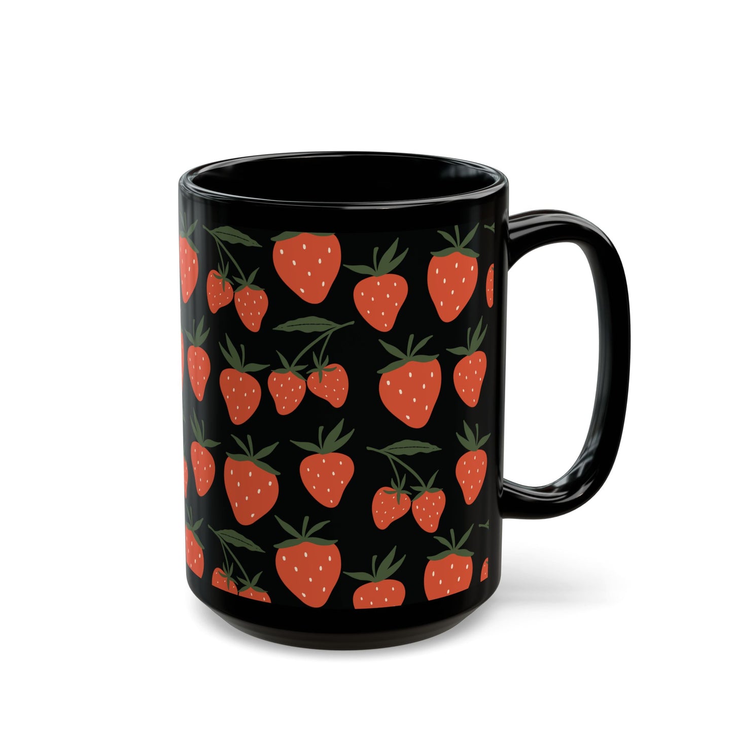 Tropical Strawberry Black Mug Cool Summer Coffee Mug Tea Cup Spring Ceramic Mug