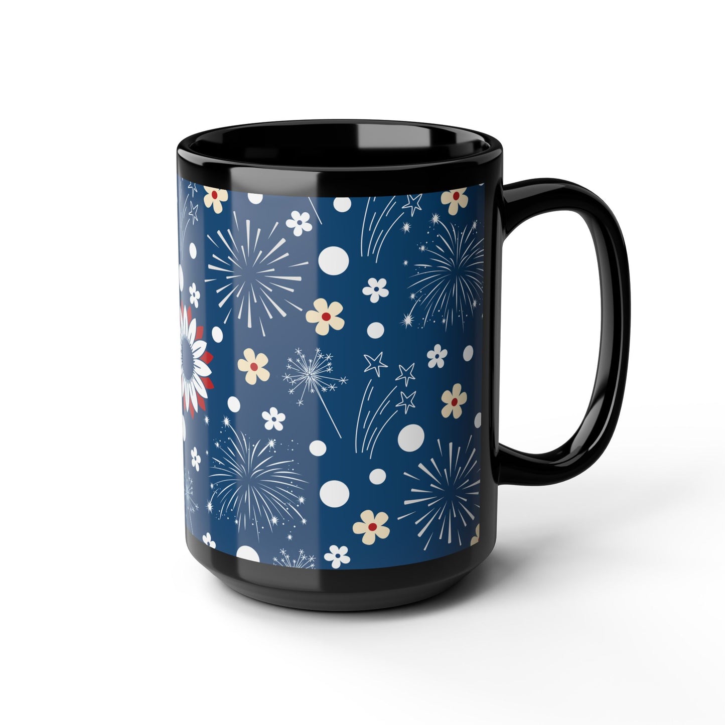 USA Daisy Fireworks Black Mug Cool Summer Coffee Mug Tea Cup Spring Ceramic Mug