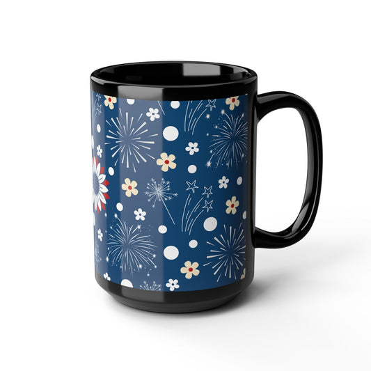 USA Daisy Fireworks Black Mug Cool Summer Coffee Mug Tea Cup Spring Ceramic Mug