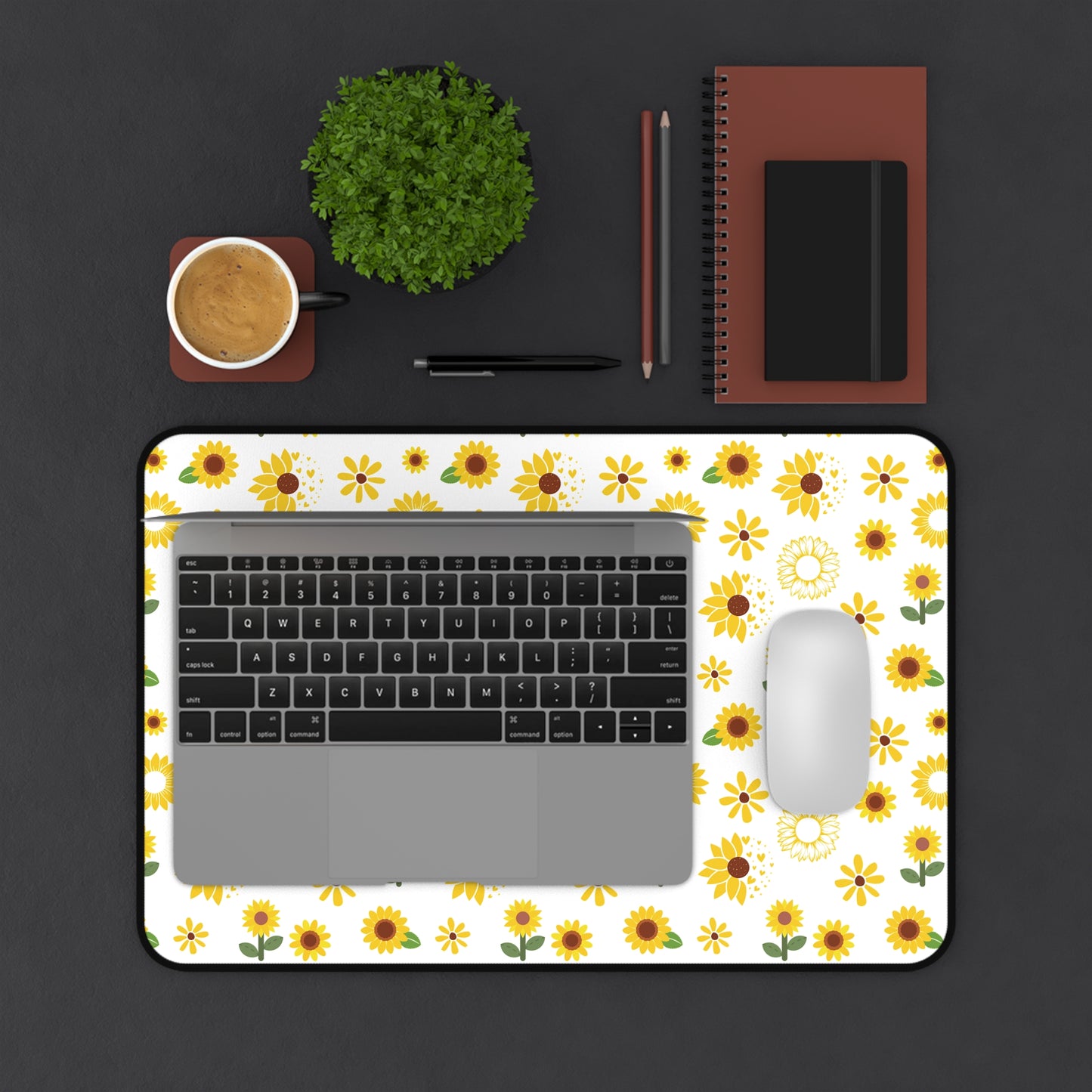 Sunflower Burst Desk Mat Summer Flower Computer Mat Yellow Floral Office Mat