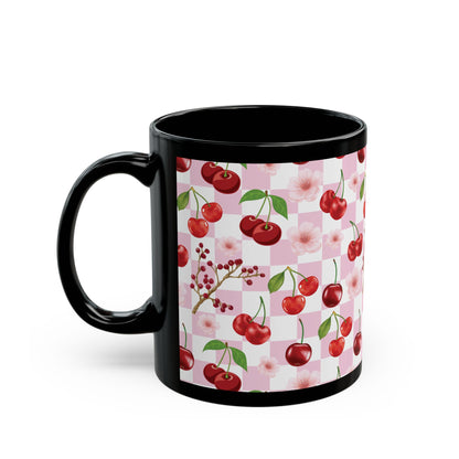 Cherry Checkerboard Black Mug Cool Summer Coffee Mug Tea Cup Spring Ceramic Mug