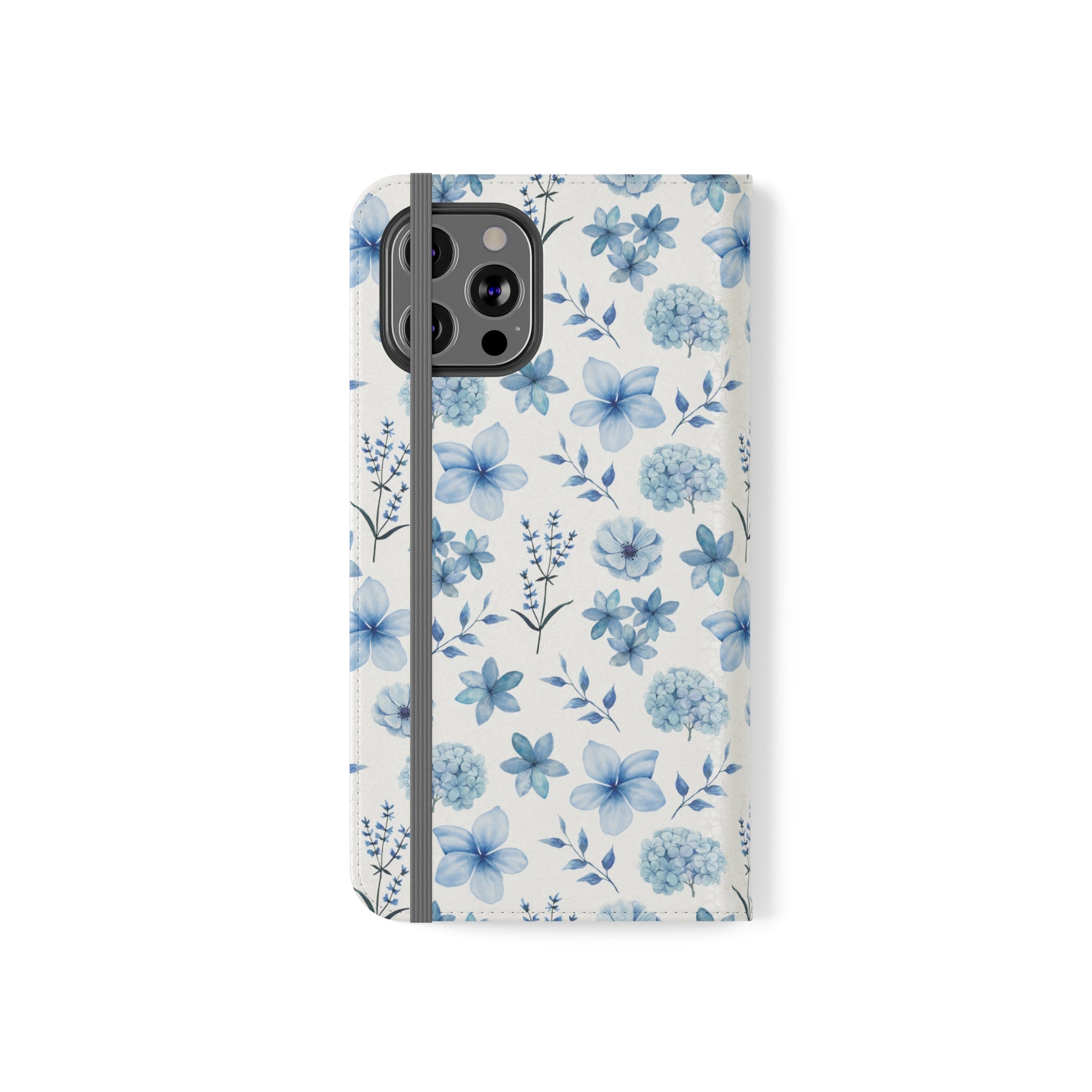 Snowy Blue Flowers Flip Phone Case Cover with Pockets - Phone Case - Kristine Celestine