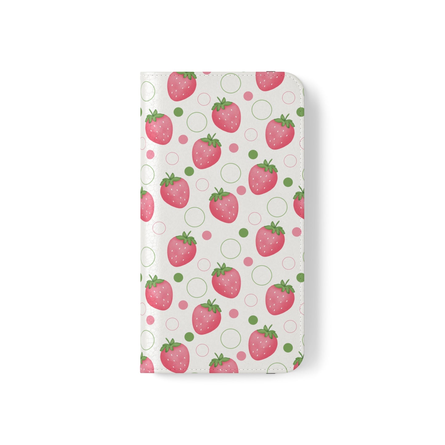 Pink Strawberry Bubbles Flip Phone Case Cover with Pockets