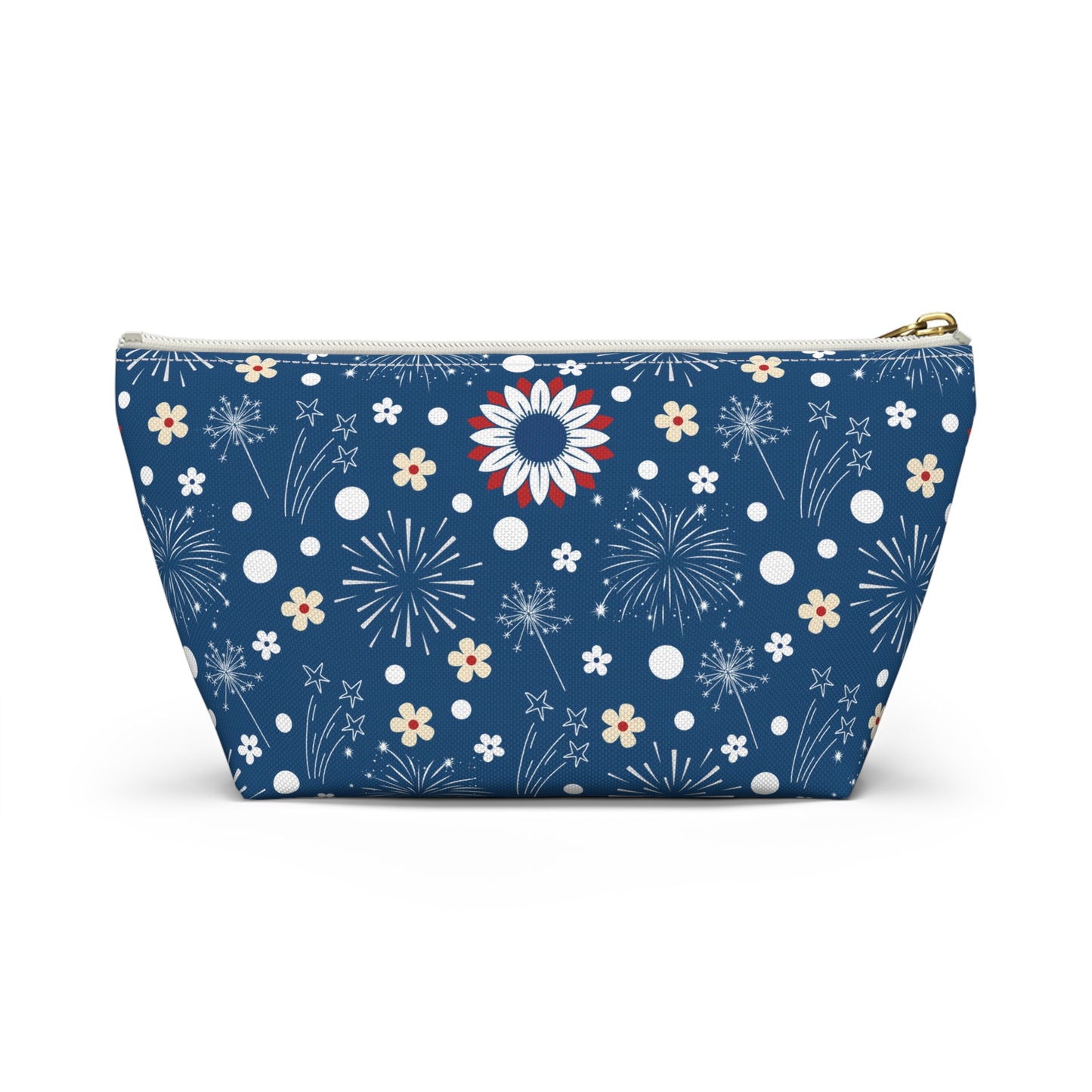 USA Daisy Fireworks Accessory Pouch with T-bottom Pouch for Makeup Small Bag for School Supplies Cute Summer Zipper Pouch