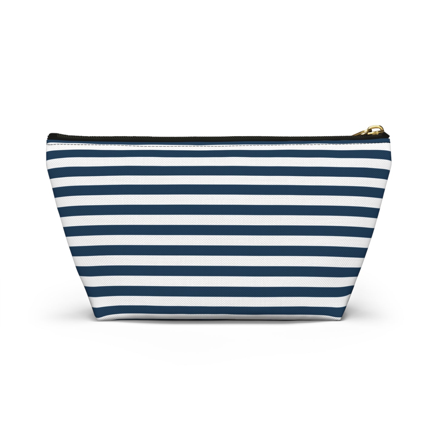 Royal Navy Blue Stripes Accessory Pouch with T-bottom Classic Dark Blue and White Pouch for Makeup Small Bag for School Supplies Striped Zipper Pouch