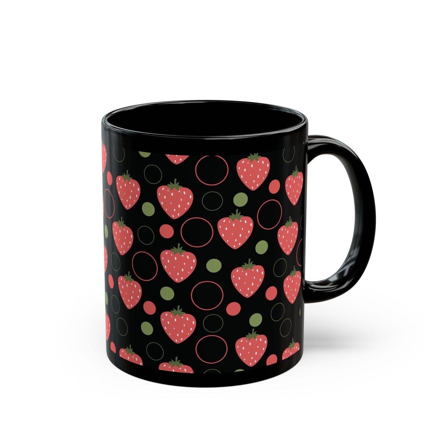 Red Strawberry Bubbles Black Mug Cool Summer Coffee Mug Tea Cup Spring Ceramic Mug